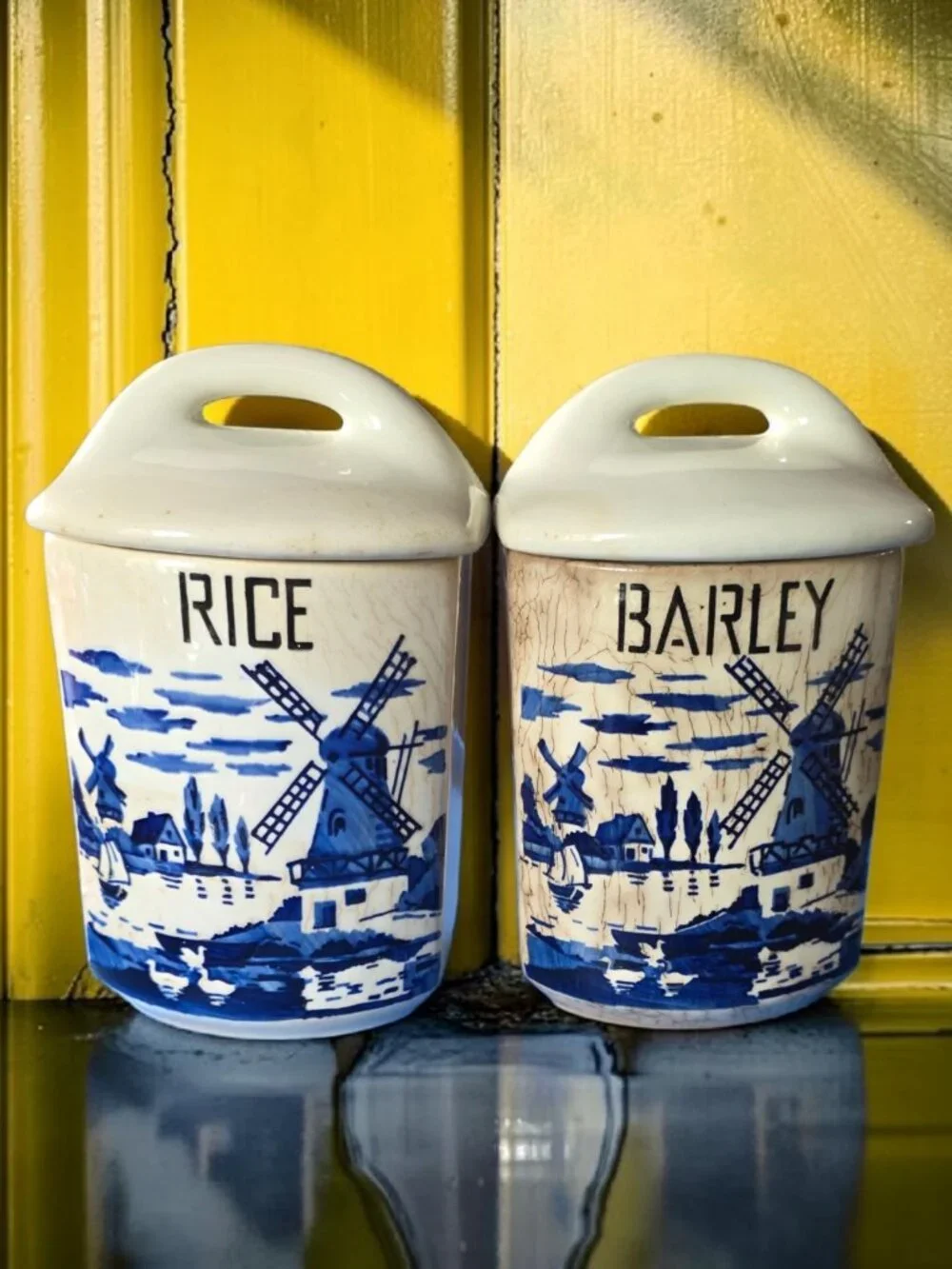 VINTAGE YVONNE CHECHOSLAVAKIAN Blue/Whte Ceramic/Porcelain Canisters